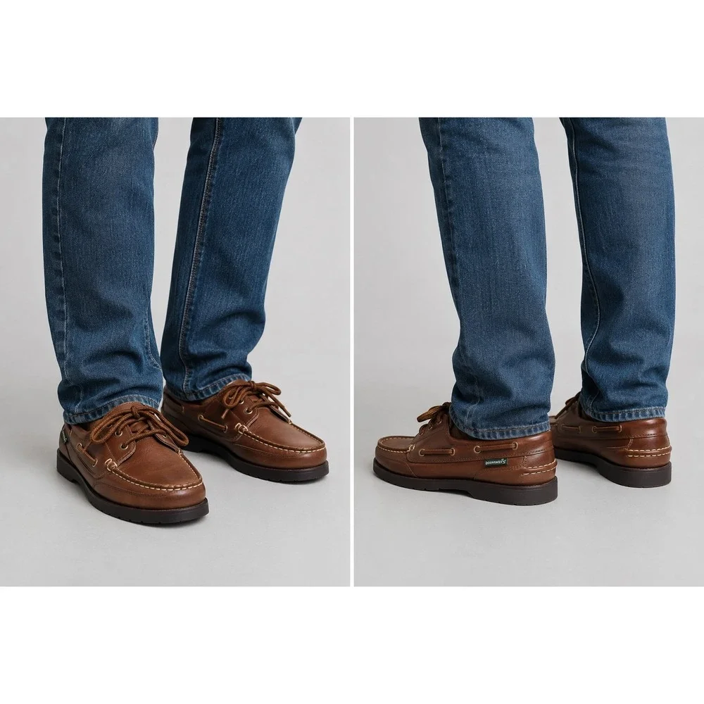 Dockmates Men's Boat Shoes Brown Leather Moc Toe Lace Up Casual Deck Shoe Size 7
